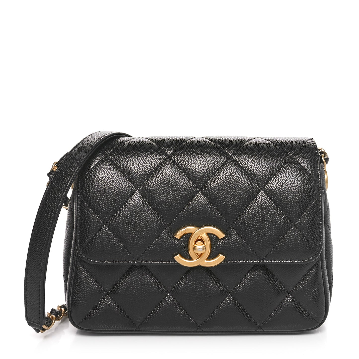 Shiny Caviar Quilted Mini Flap Black