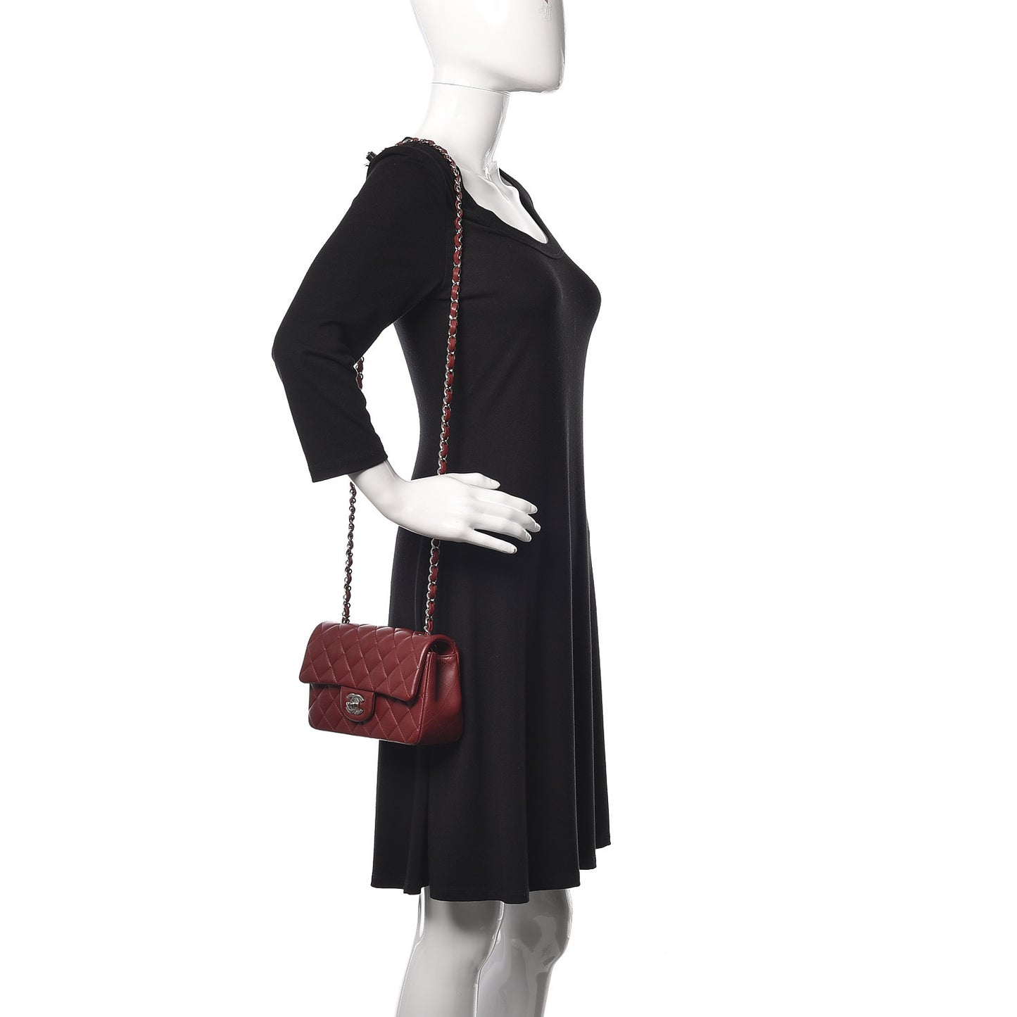 Lambskin Quilted Mini Rectangular Flap Burgundy