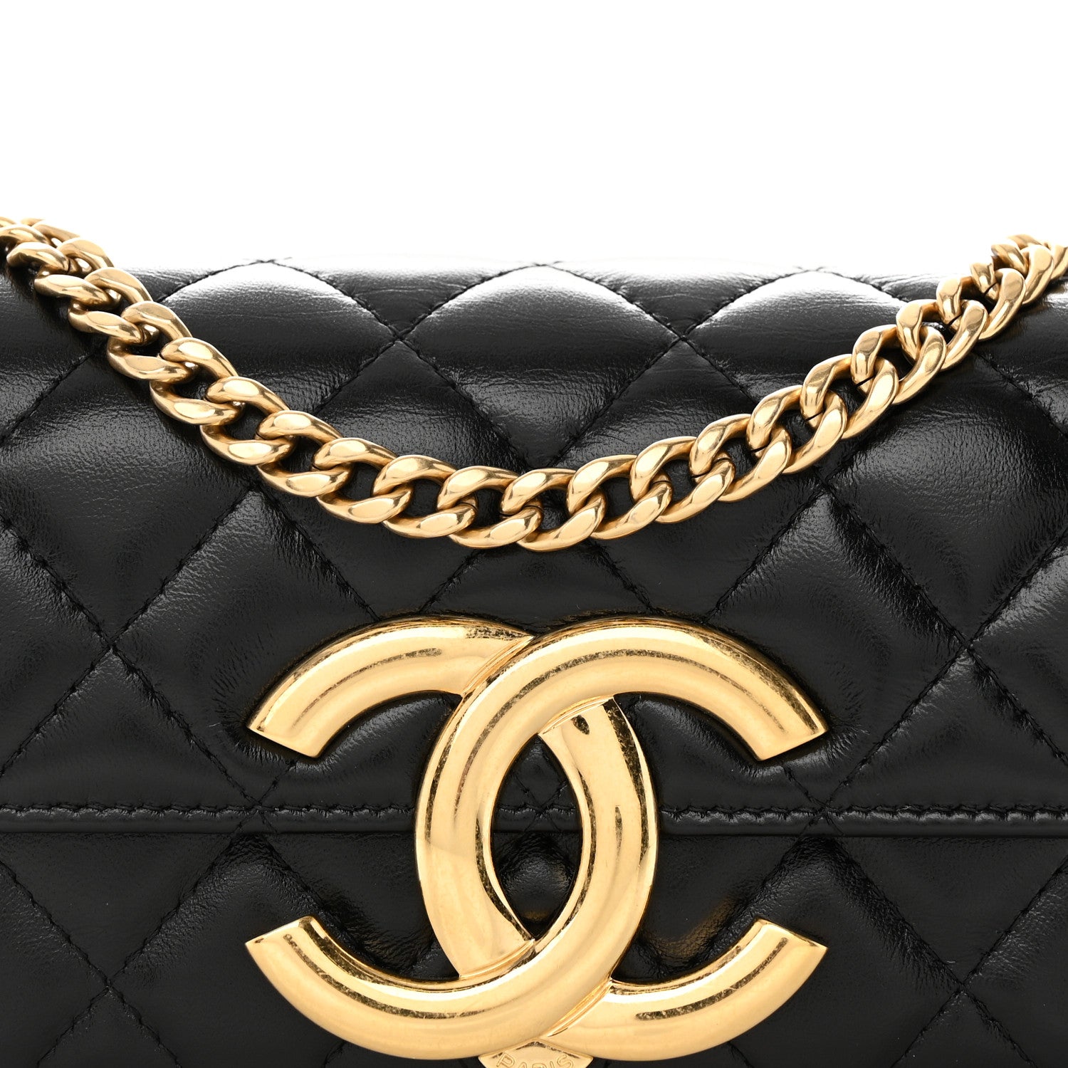 Chanel Shiny Calfskin Quilted Flap Phone Holder With Chain Black 9 of 12