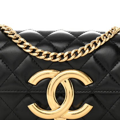 Chanel Shiny Calfskin Quilted Flap Phone Holder With Chain Black 9 of 12