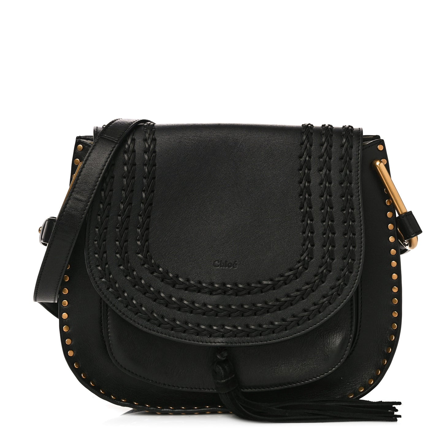Calfskin Braided Medium Hudson Shoulder Bag Black