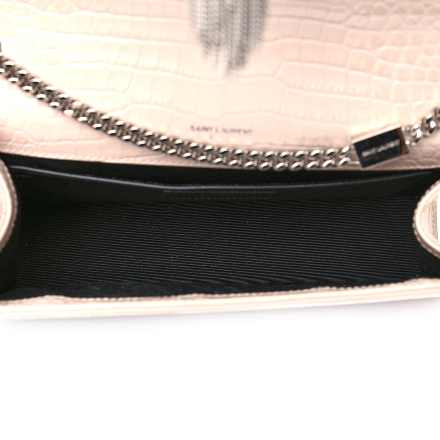 Saint Laurent Calfskin Crocodile Embossed Medium Classic Monogram Kate Tassel Satchel Powder Pink 9 of 16