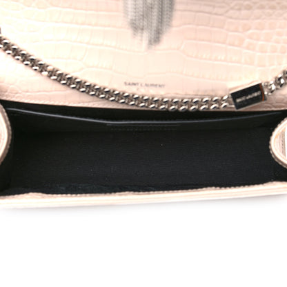 Saint Laurent Calfskin Crocodile Embossed Medium Classic Monogram Kate Tassel Satchel Powder Pink 9 of 16