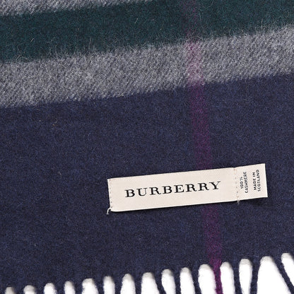 Burberry Cashmere Giant Check Fringe Scarf Navy 4 of 5