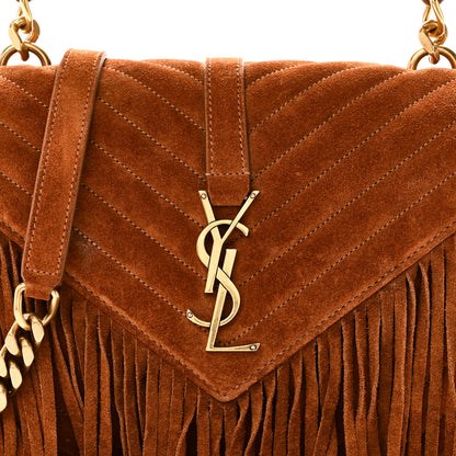 Saint Laurent Suede Matelasse Chevron Fringe Monogram Medium College Bag Cinnamon 8 of 11