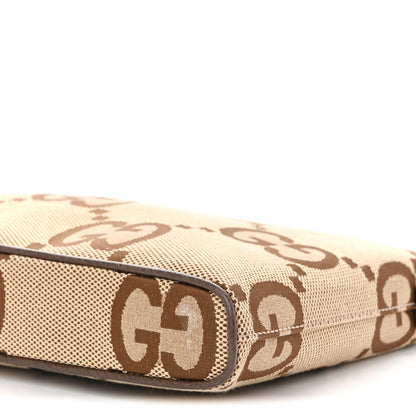 Gucci Monogram Jumbo GG Textured Dollar Calfskin Web Wristlet Messenger Bag Camel Ebony New Acero Camel Ebony New Acero 9 of 9