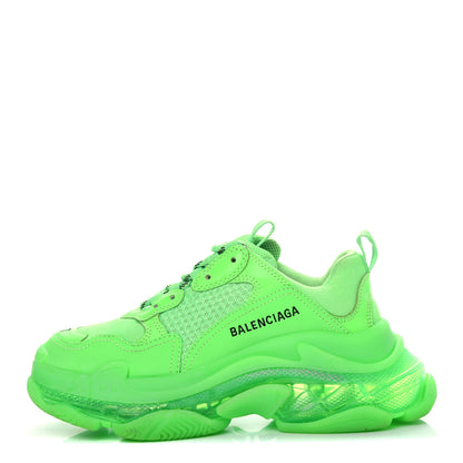 Balenciaga Fabric Mesh Clear Sole Womens Triple S Sneakers 37 Fluo Green 1 of 10