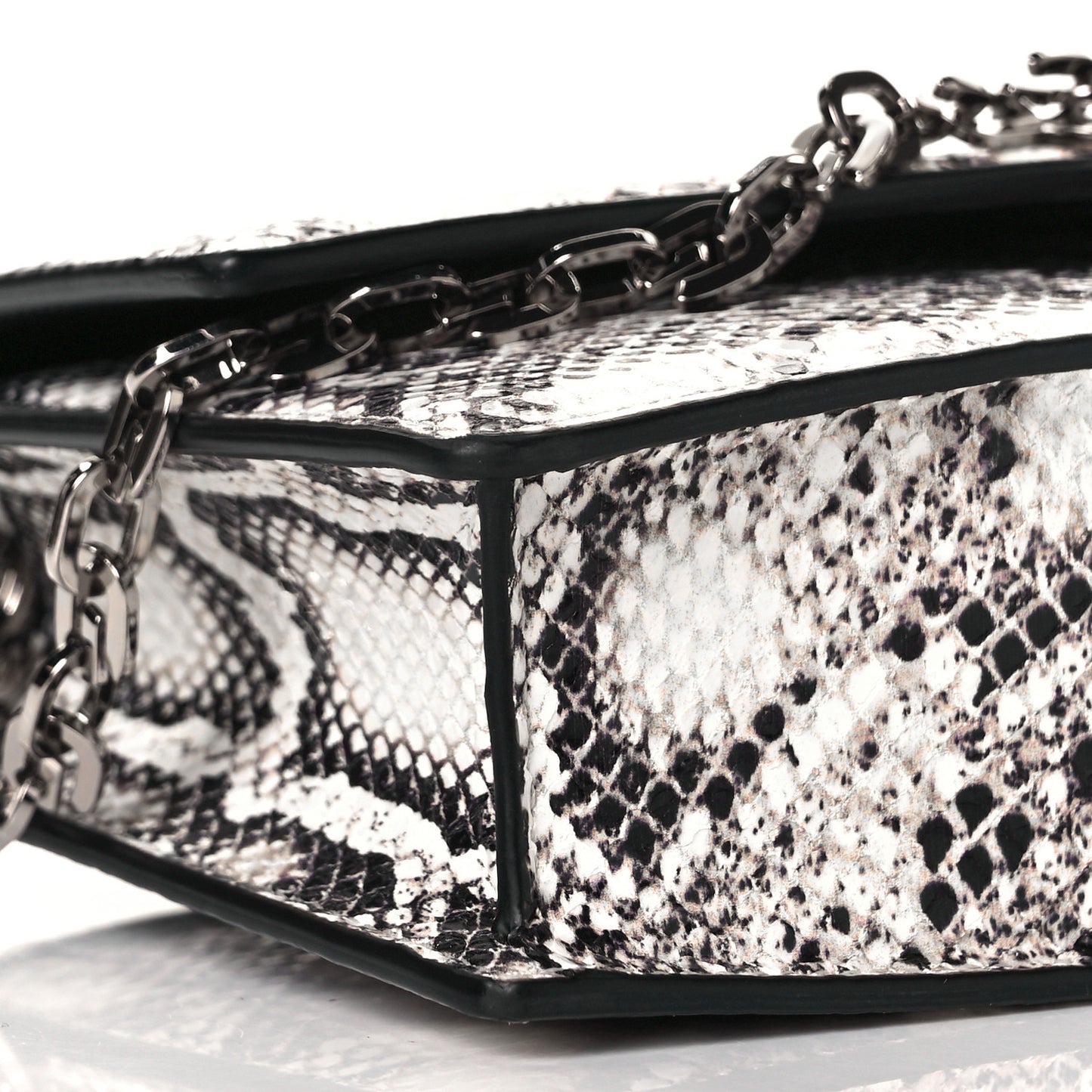 Calfskin Snake Embossed Small 4G Chain Bag Black White