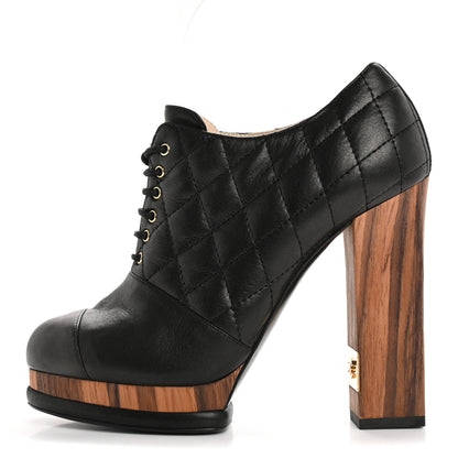Chanel Lambskin Quilted Cap Toe Lace Up Booties 36 Black 1 of 13