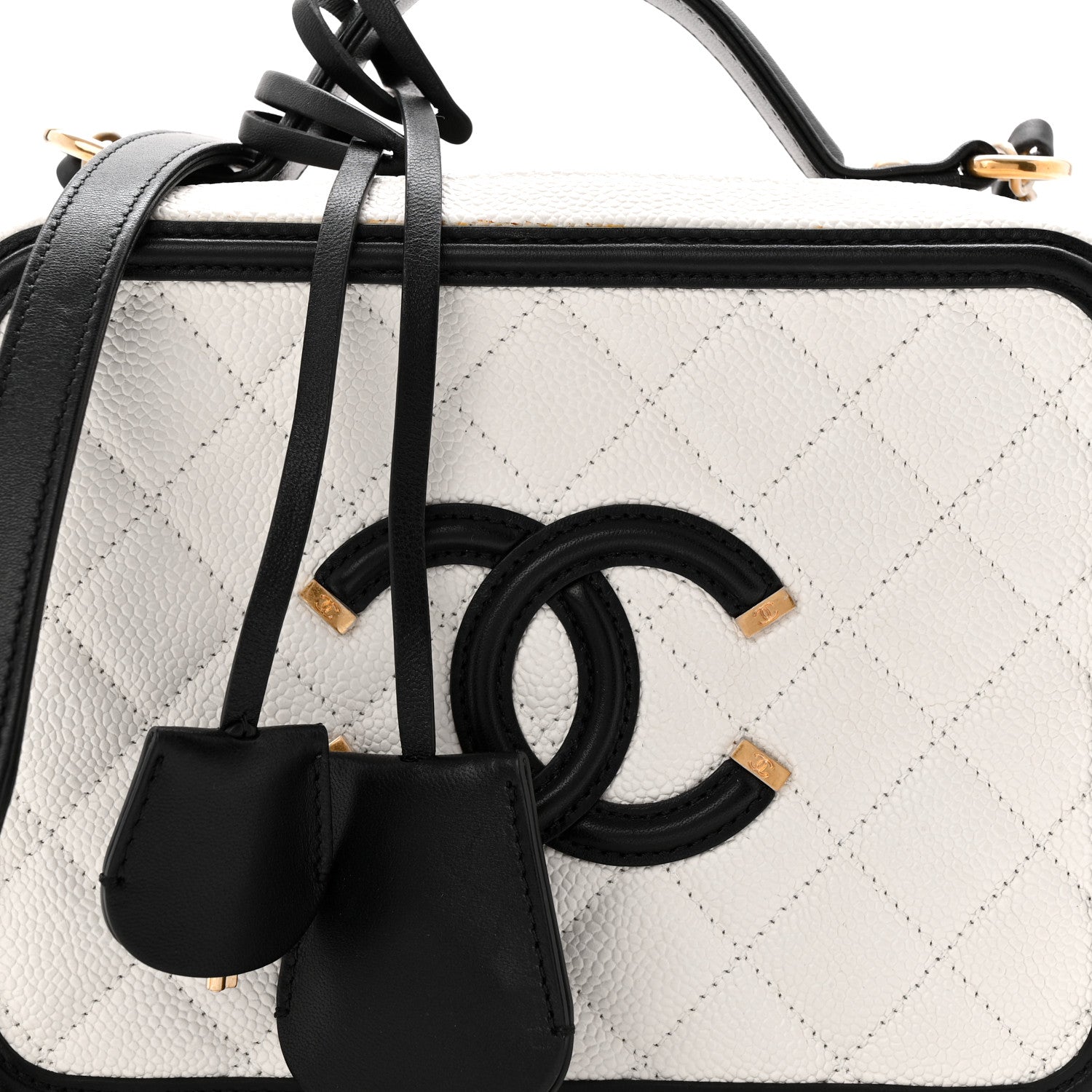 Chanel Caviar Quilted Medium CC Filigree Vanity Case White Black 8 of 11