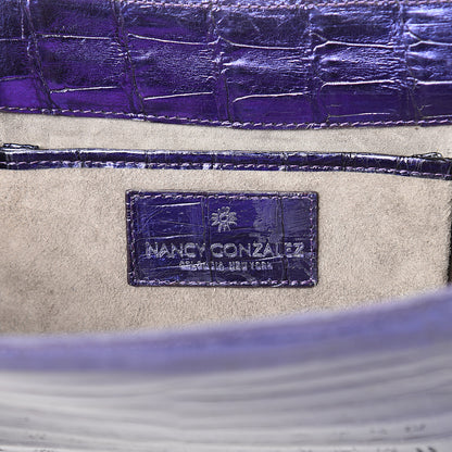 Nancy Gonzalez Metallic Crocodile Clutch Purple 5 of 7