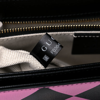 Gucci Textured Calfskin Geometric Print Horsebit 1955 Shoulder Bag Black Multicolor 8 of 11