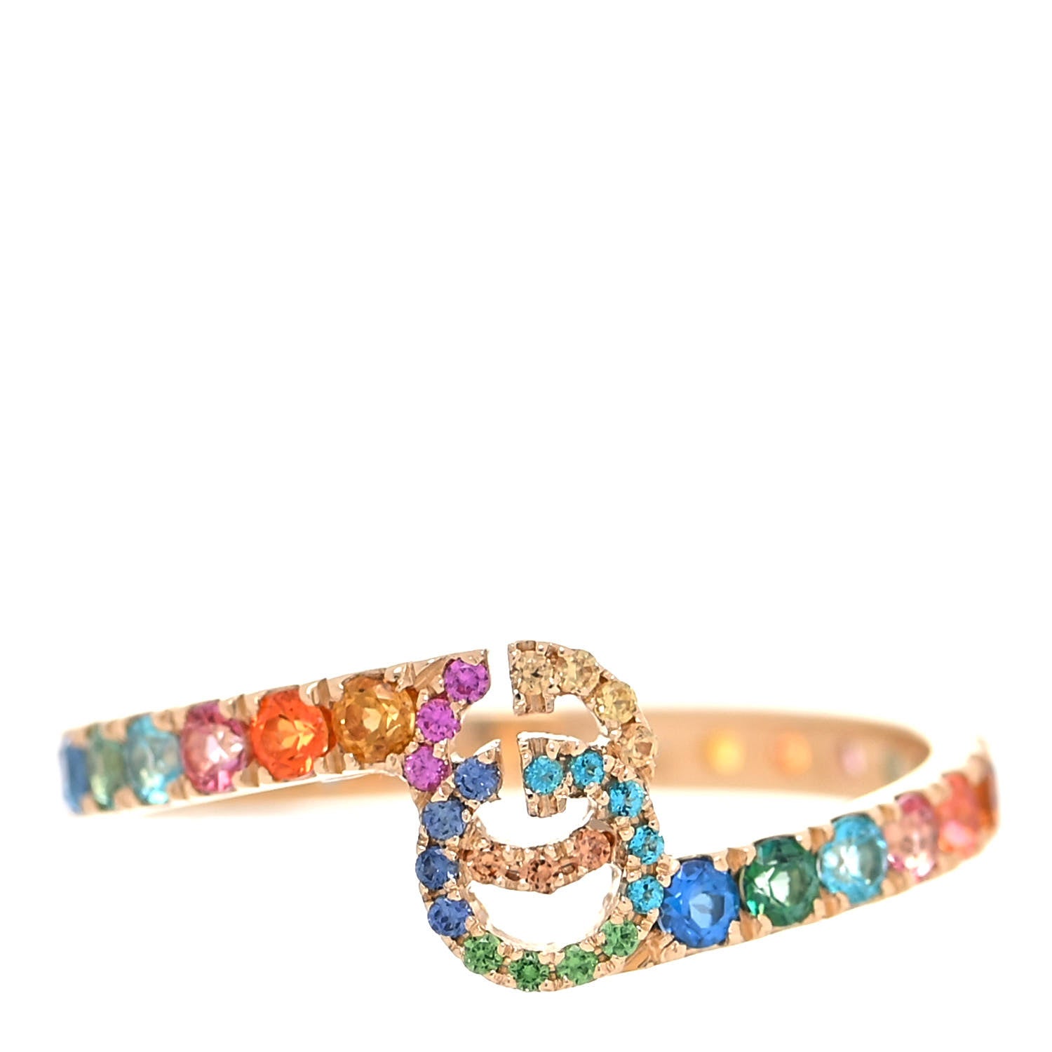 Gucci 18K Yellow Gold Mixed Gemstone Running GG Ring 52 6 1 of 5