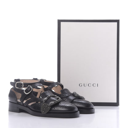 Gucci Calfskin Bee Embroidered Womens Queercore Brogue Wingtip Monk Strap Loafers 37.5 Black 10 of 10