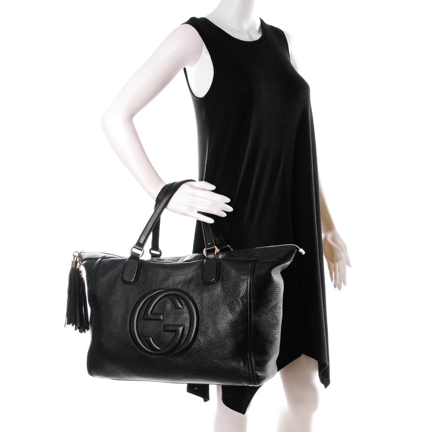 Pebbled Calfskin Large Soho Top Handle Bag Black