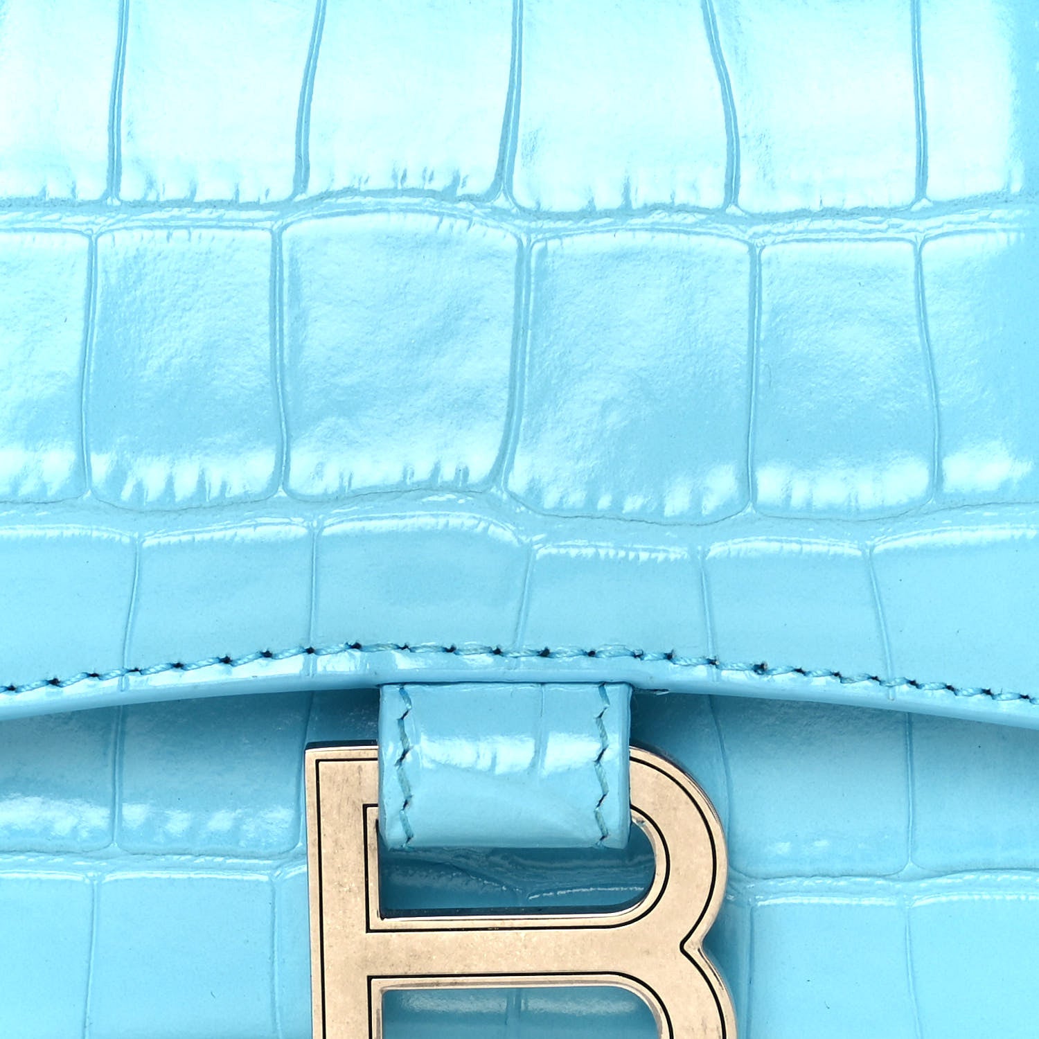 Balenciaga Shiny Calfskin Crocodile Embossed Hourglass Top Handle Bag XS Azur 7 of 9