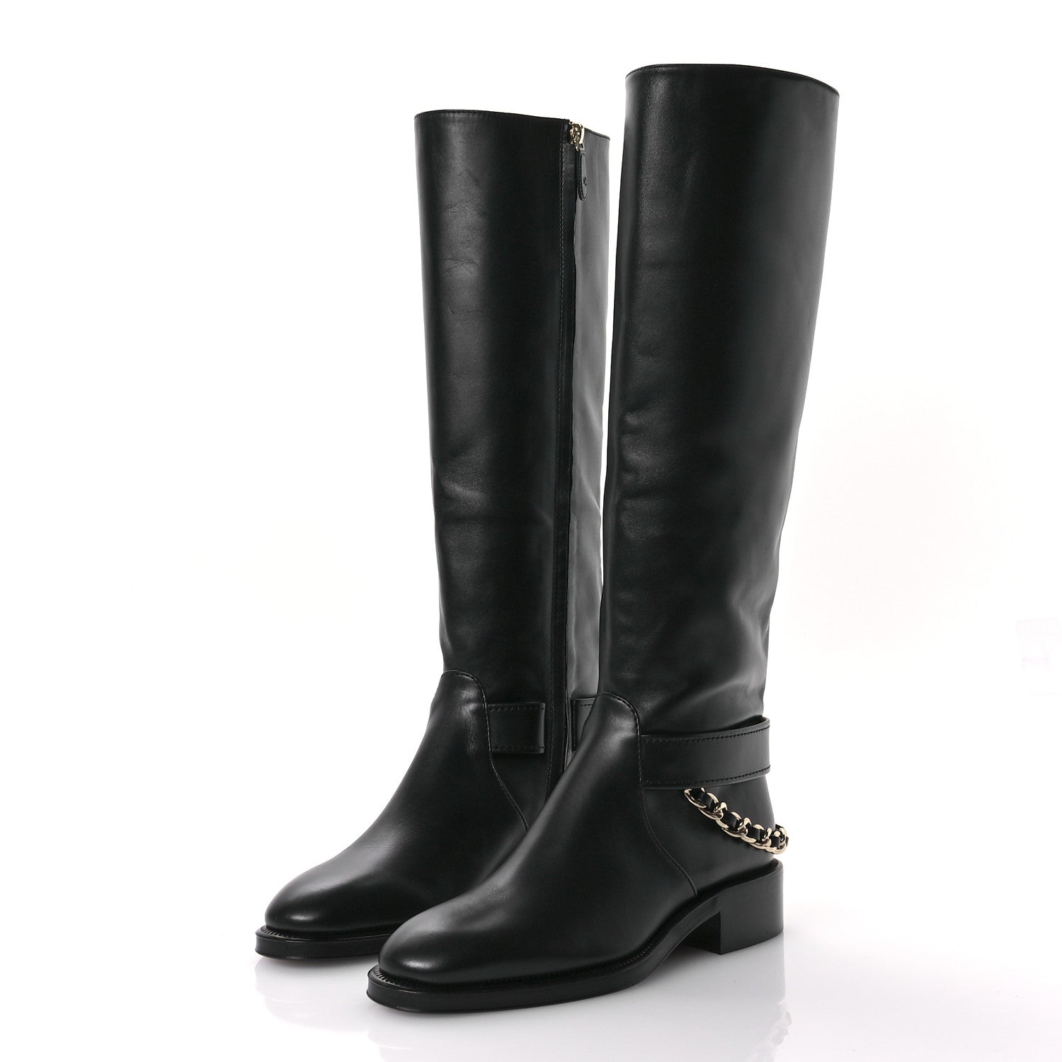 Chanel Calfskin Chain High Boots 37 Black 4 of 9