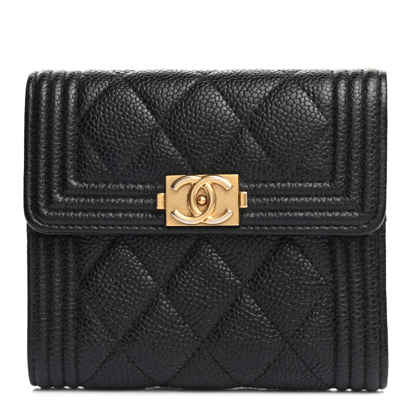 Caviar Quilted Compact Boy Wallet Black