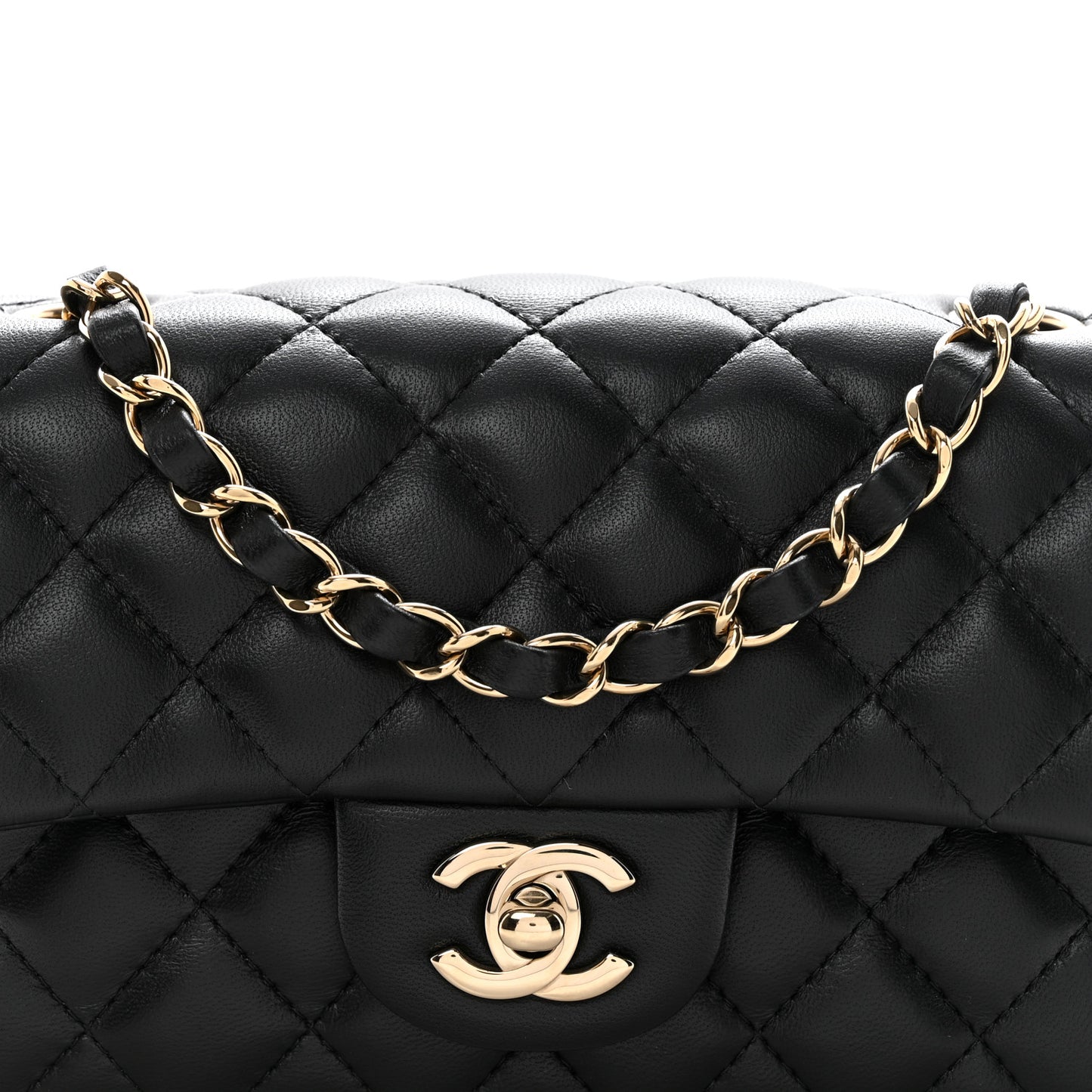 Lambskin Quilted Mini Rectangular Flap Black Black
