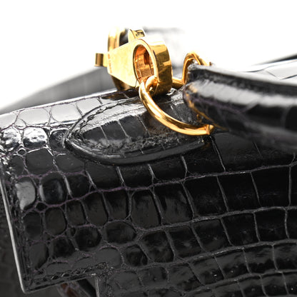 Hermes Shiny Porosus Crocodile Kelly Sellier 25 Black 8 of 18