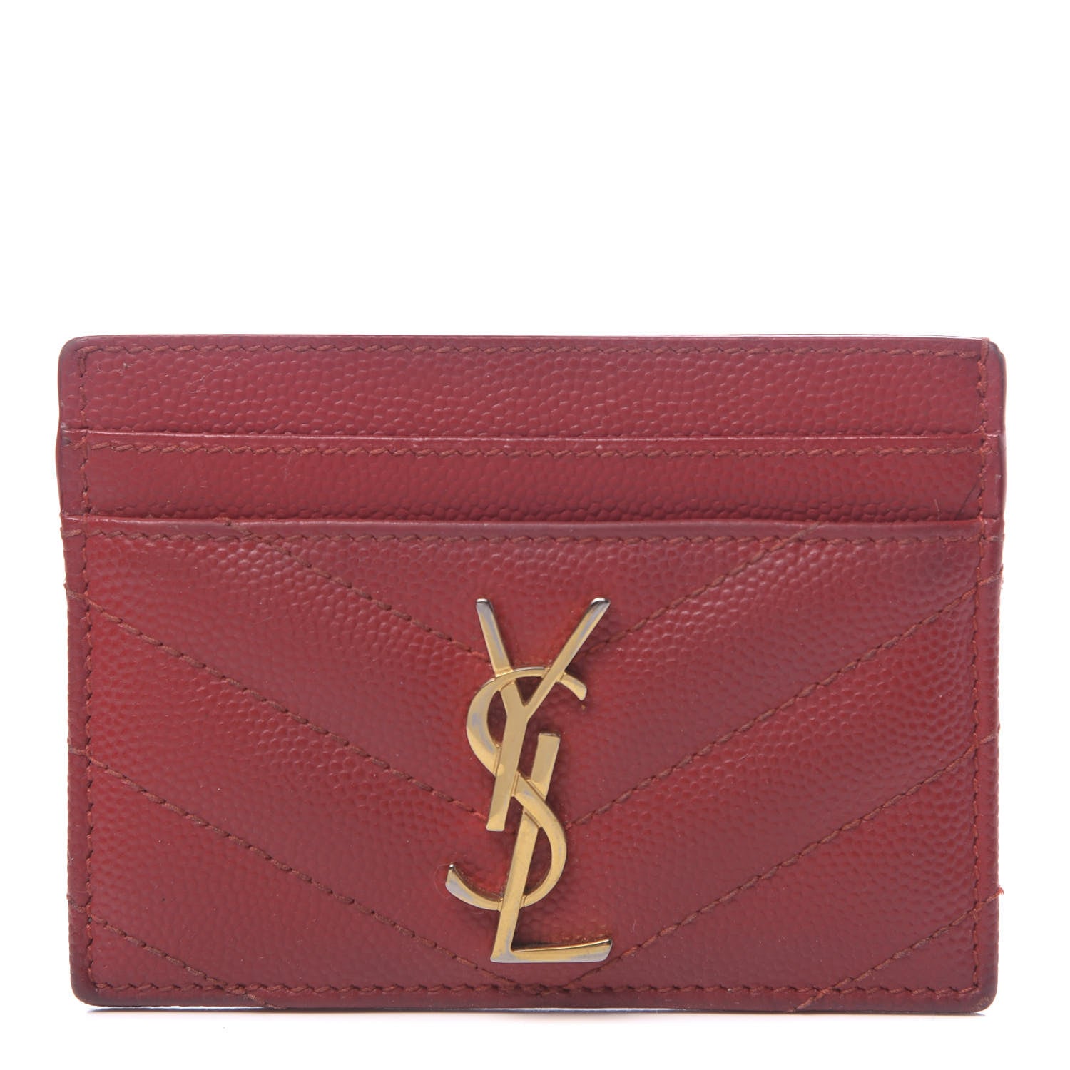 Saint Laurent Grain De Poudre Matelasse Chevron Monogram Credit Card Case New Red 1 of 12