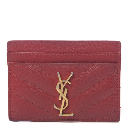 Saint Laurent Grain De Poudre Matelasse Chevron Monogram Credit Card Case New Red 1 of 12