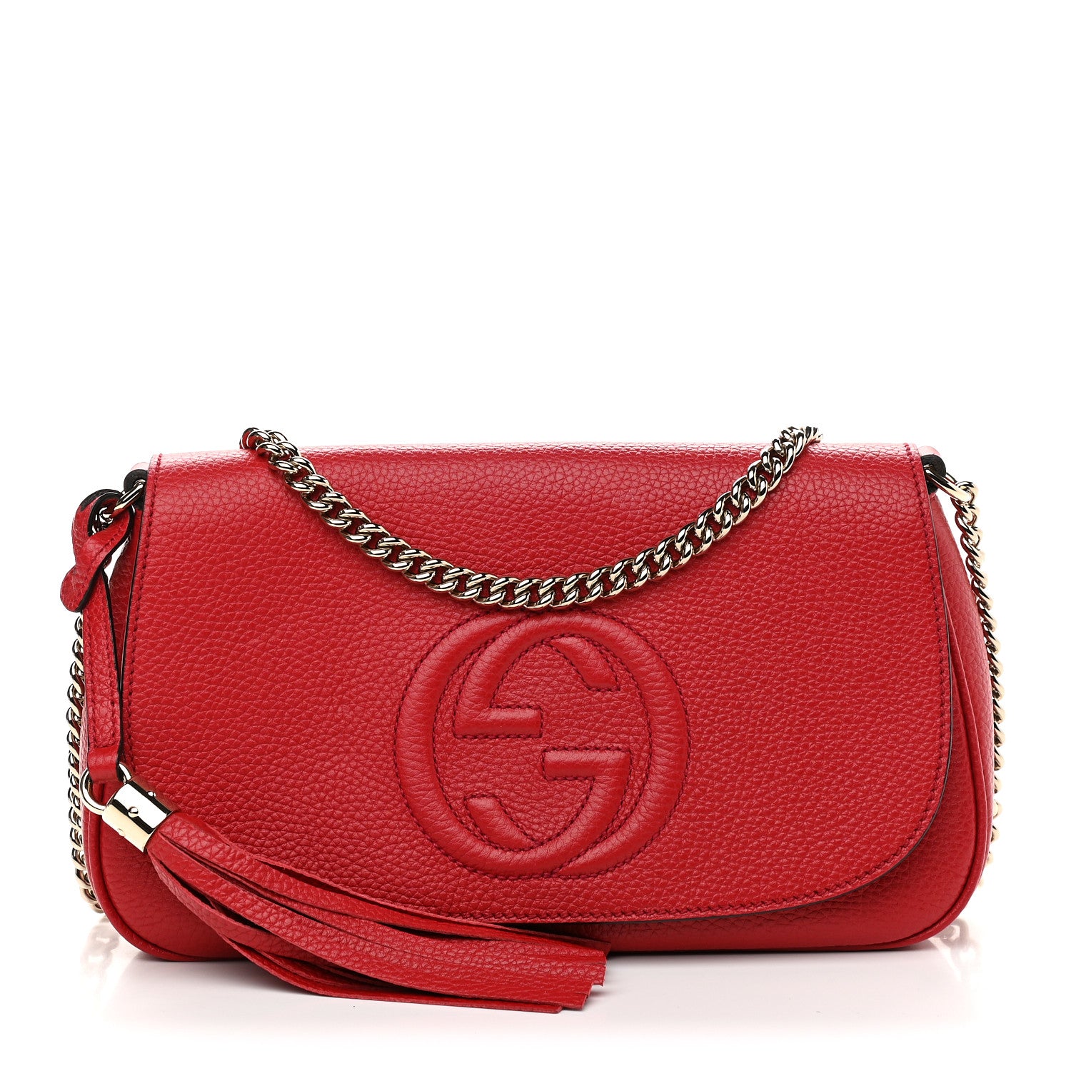 Gucci Pebbled Calfskin Medium Soho Flap Crossbody Vibrant Red 1 of 9