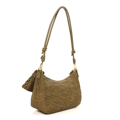 Loewe Raffia Calfskin Donut Chain Medium Ola Shoulder Bag Dark Khaki 2 of 8