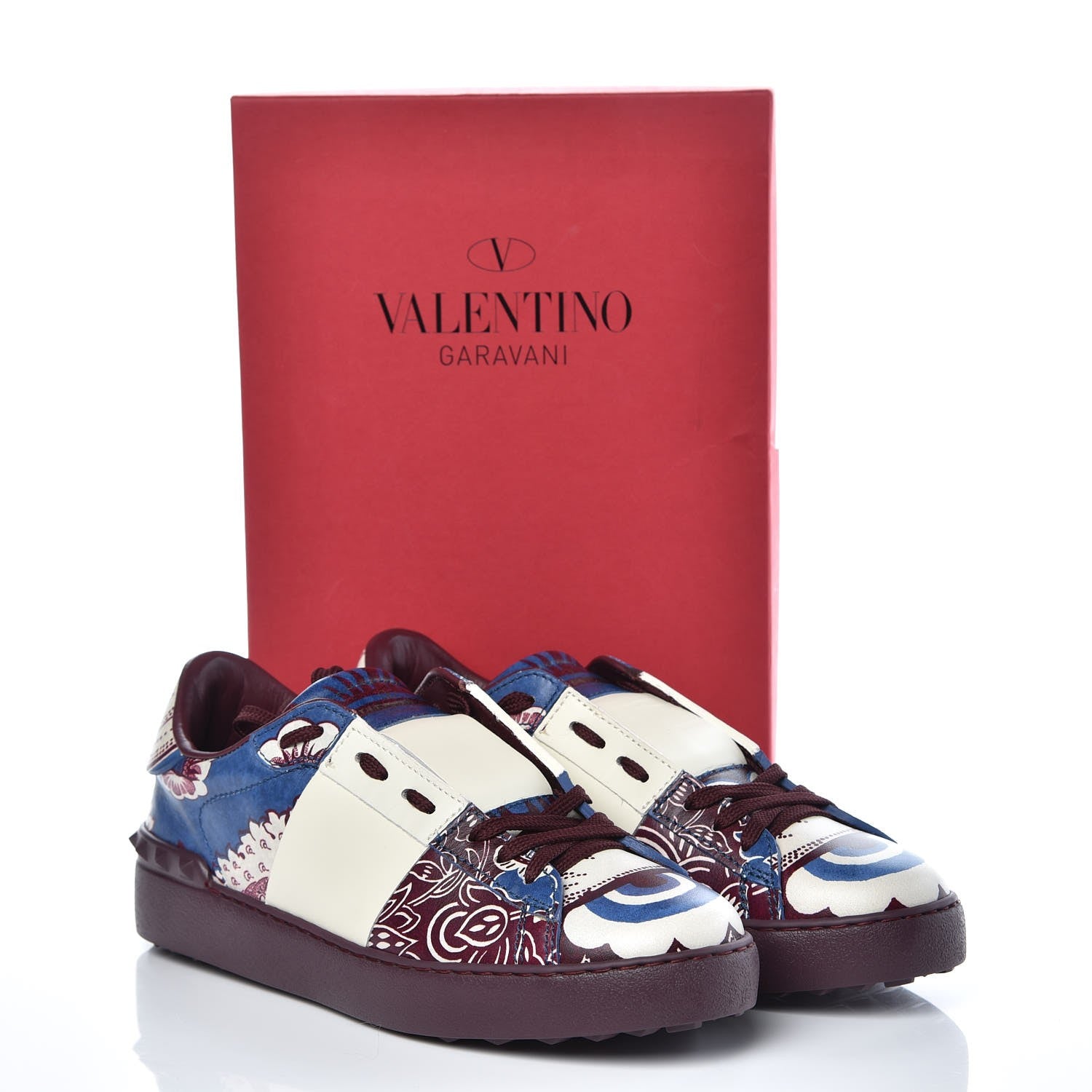 Valentino Garavani Calfskin Mime Rockstud Open Sneakers 39.5 Indigo Rubin Ivory 9 of 9