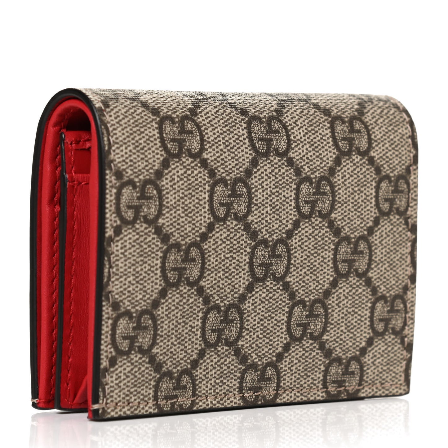 GG Supreme Monogram Bosco Patch Card Case Wallet Beige Malva Hibiscus Red