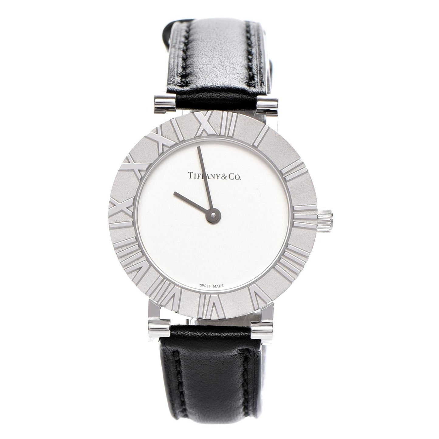 Sterling Silver Calfskin 29mm Atlas Quartz Watch Black
