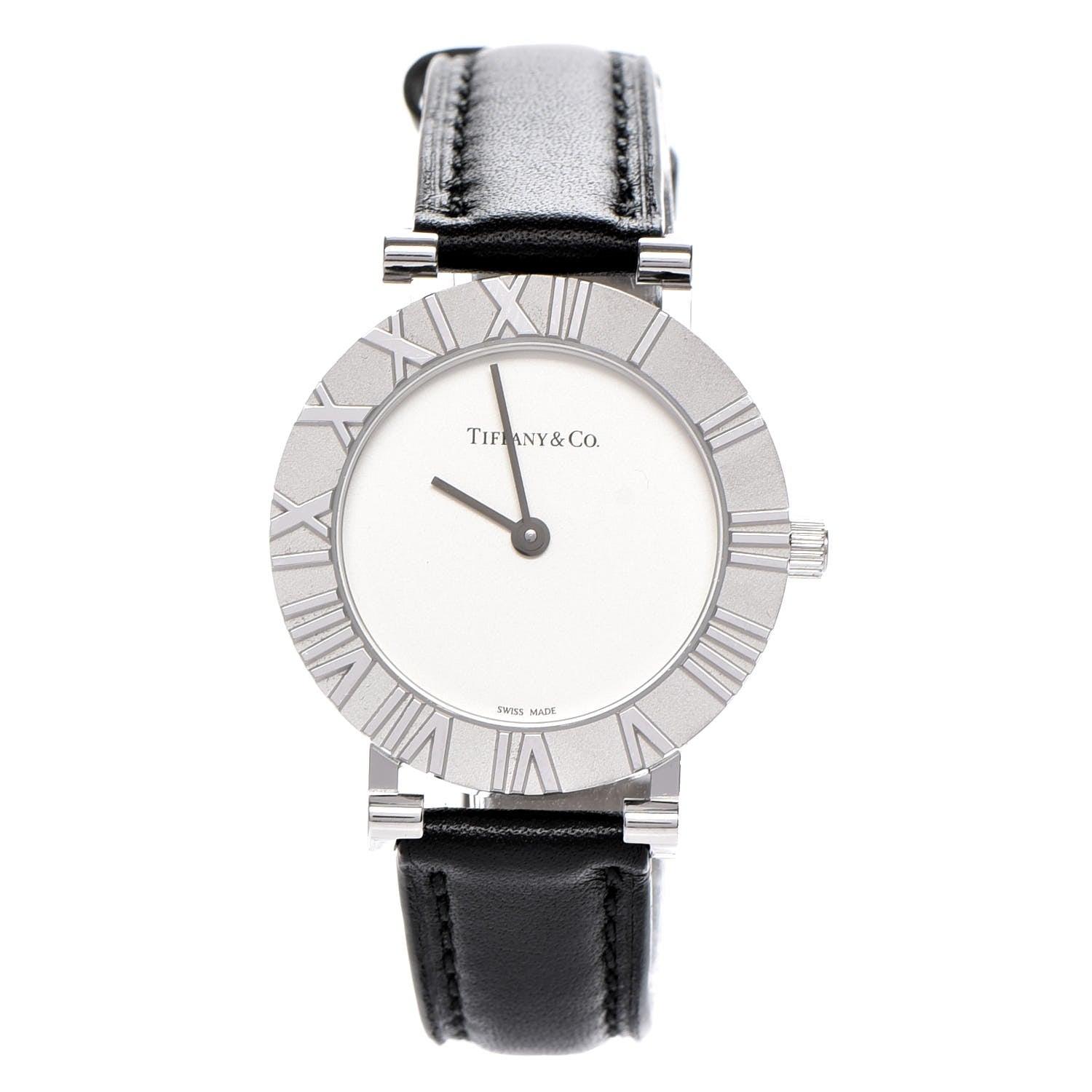 Tiffany Sterling Silver Calfskin 29mm Atlas Quartz Watch Black 1 of 13