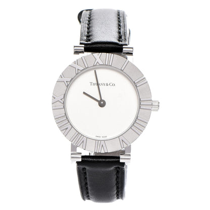Tiffany Sterling Silver Calfskin 29mm Atlas Quartz Watch Black 1 of 13