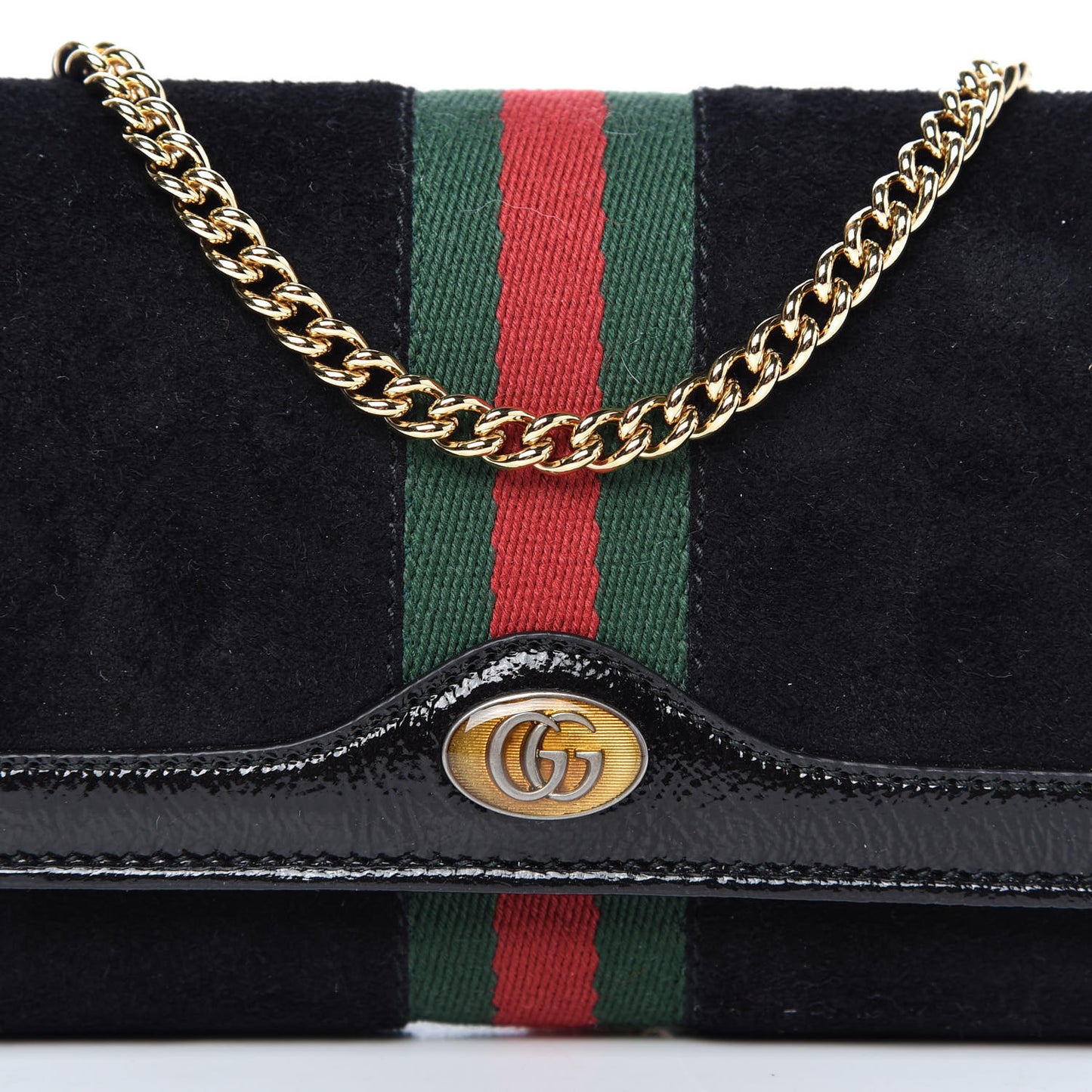 Suede Patent Web Ophidia Wallet On Chain Black
