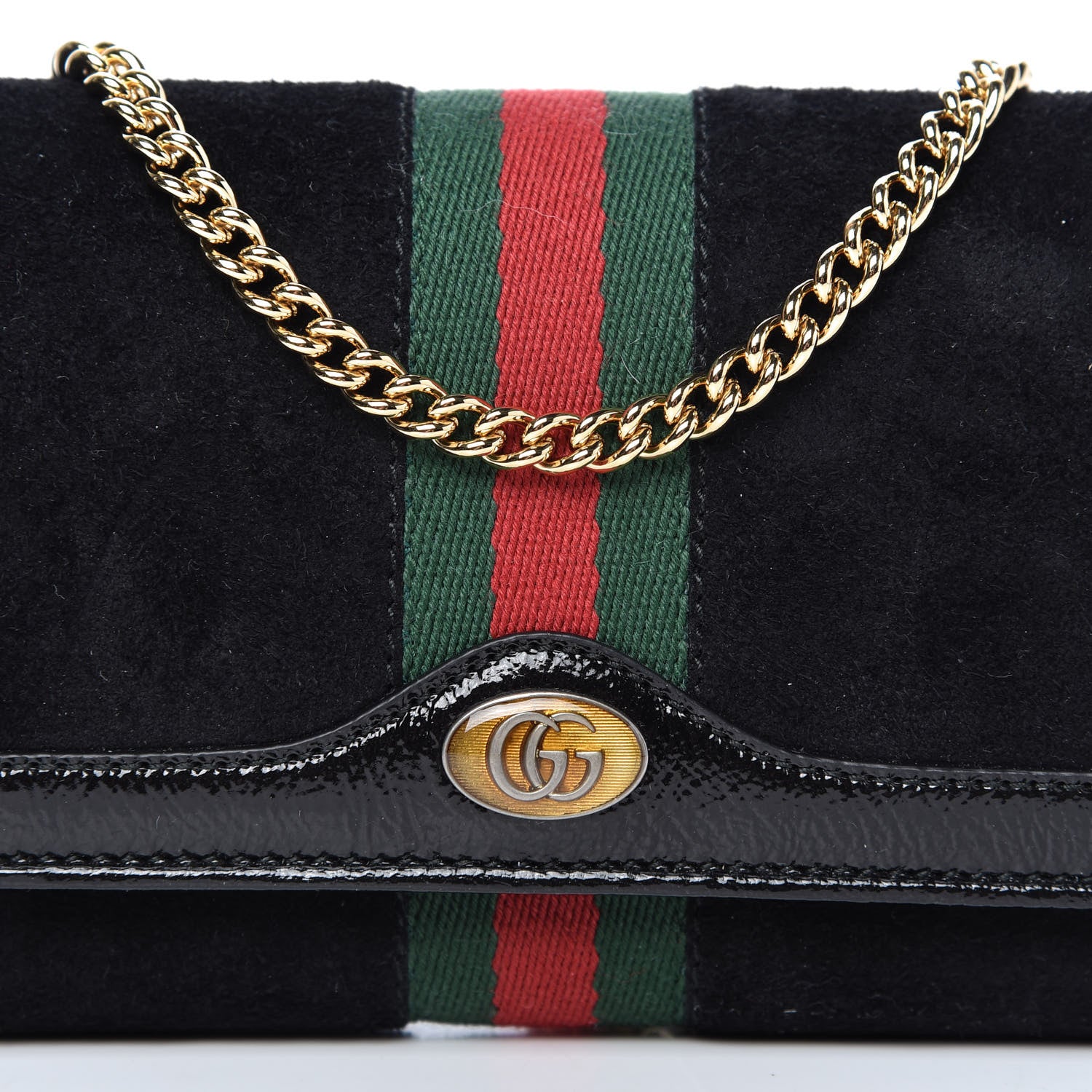 Gucci Suede Patent Web Ophidia Wallet On Chain Black 9 of 11