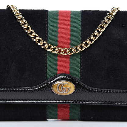 Gucci Suede Patent Web Ophidia Wallet On Chain Black 9 of 11