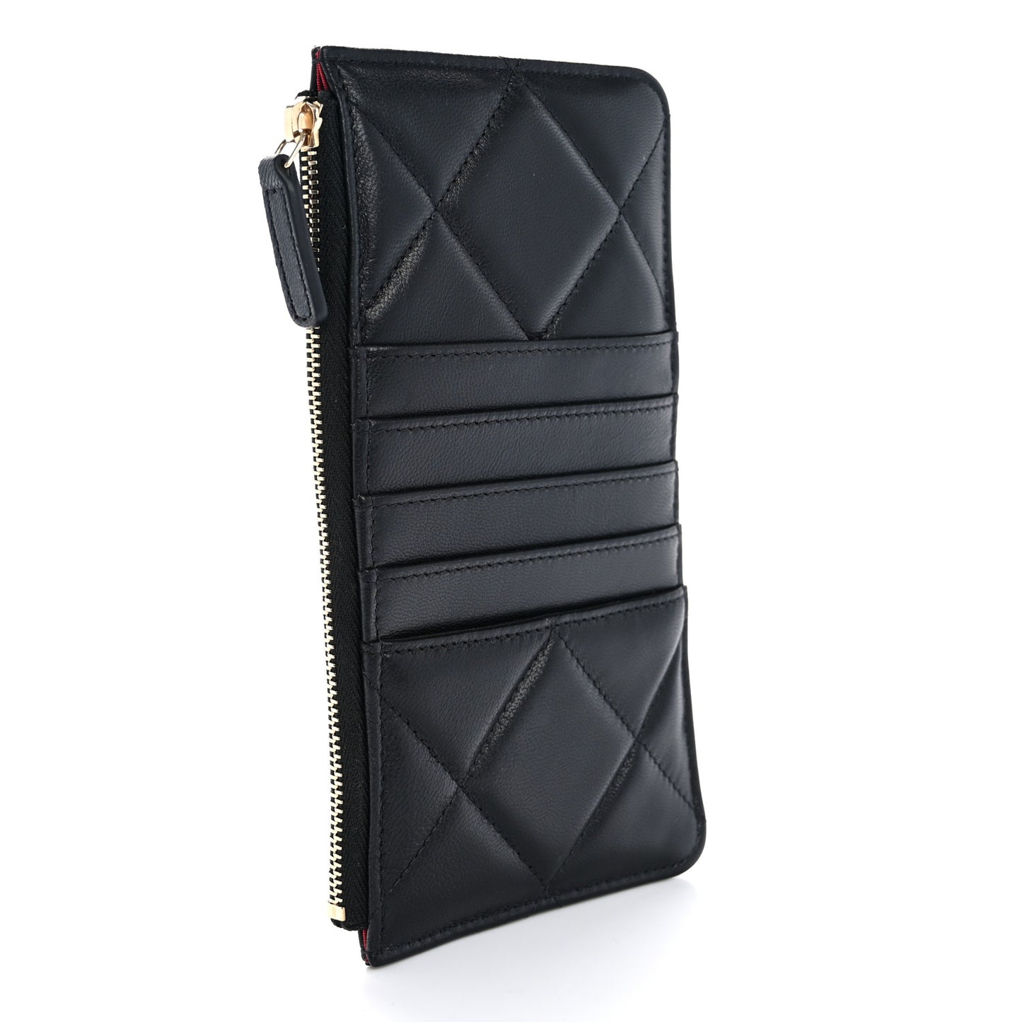 Goatskin Quilted Chanel 19 Phone and Card Holder Black