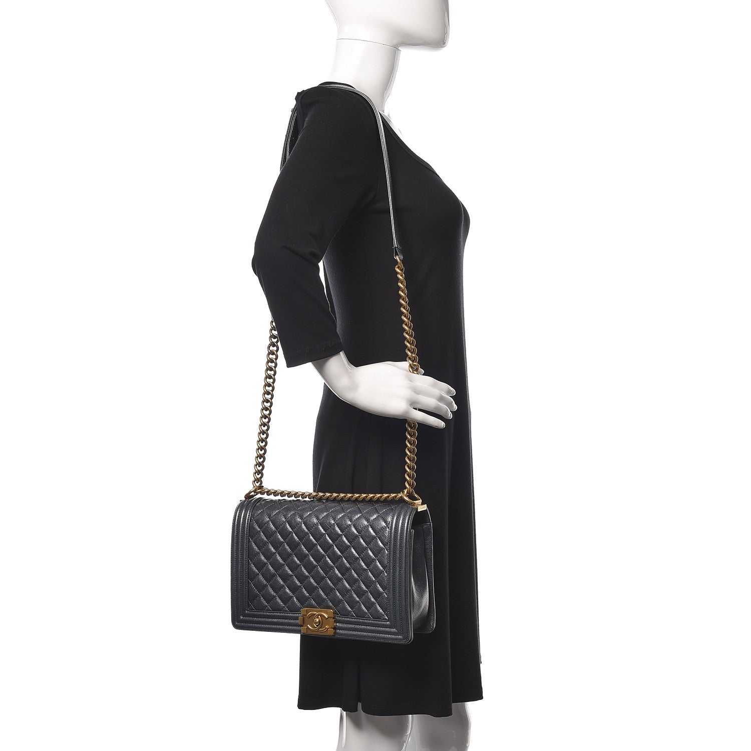 Chanel Pearl Calfskin New Medium Boy Flap Dark Grey 2 of 13