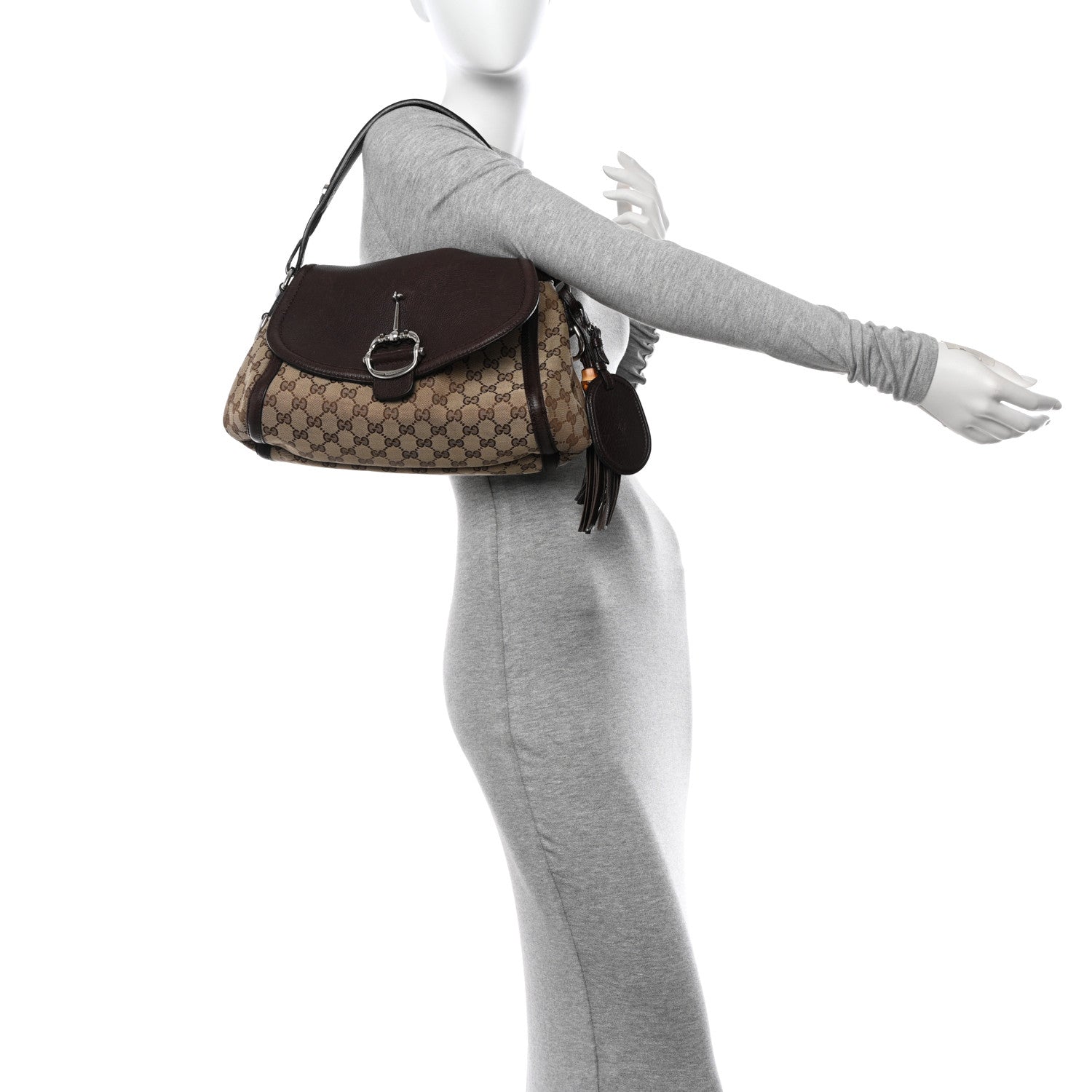 Gucci Monogram Medium Techno Horsebit Shoulder Flap Bag Dark Brown 2 of 14