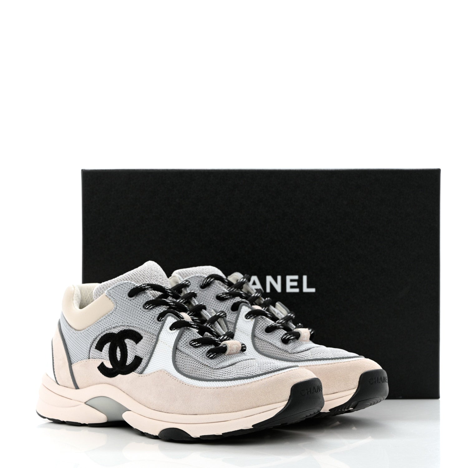 Chanel Nylon Calfskin Suede Womens CC Sneakers 40 Grey White 12 of 12