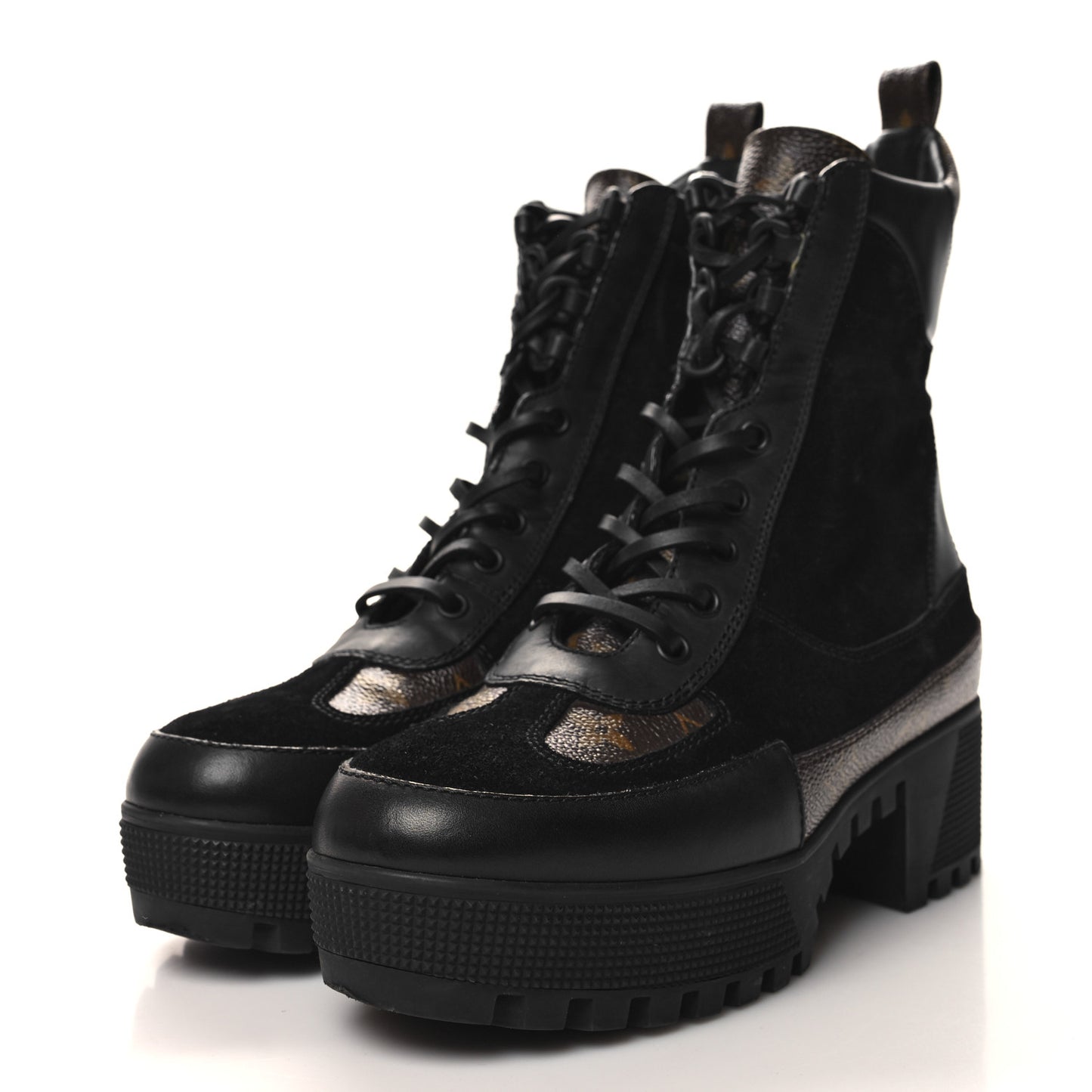 Suede Calfskin Monogram Laureate Platform Desert Boots 37.5 Black