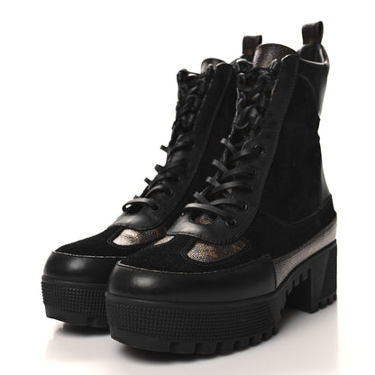 Louis Vuitton Suede Calfskin Monogram Laureate Platform Desert Boots 37.5 Black 3 of 9