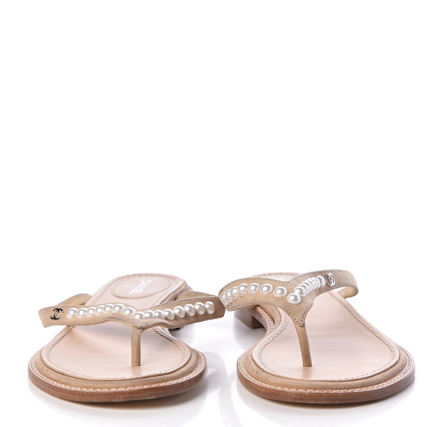 Suede Pearl Thong Sandals 39 Beige