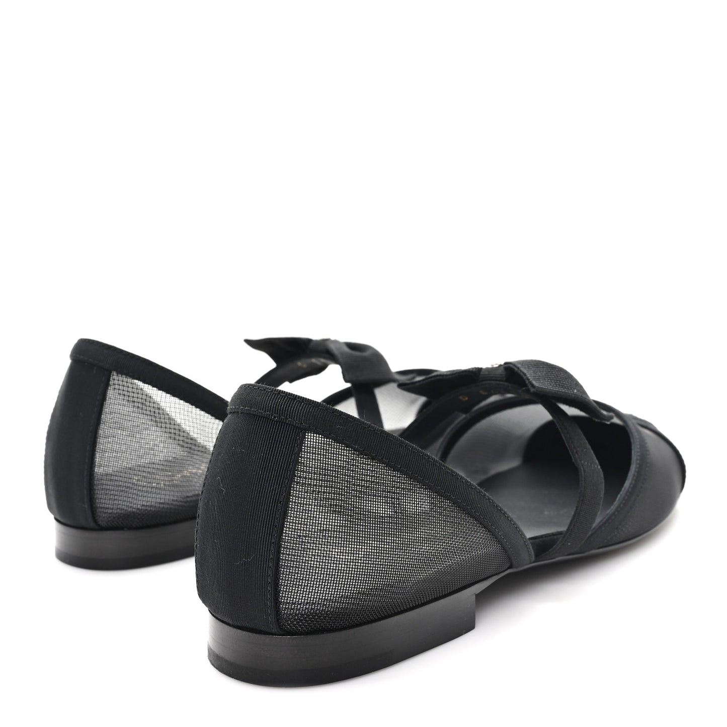 Mesh Grosgrain Mary Janes Flats 37 Black