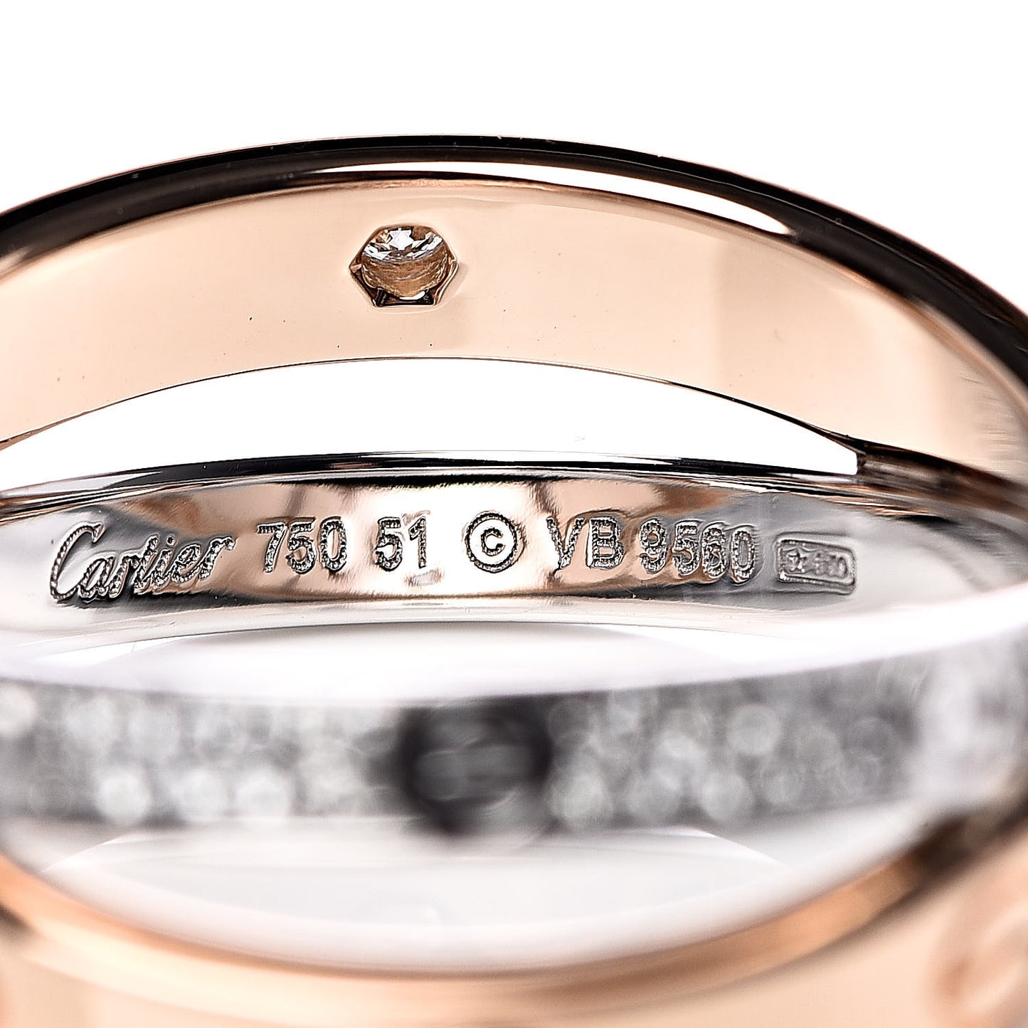 18K Pink White Gold Diamond 2.6mm LOVE Paved Ring 51 5.75