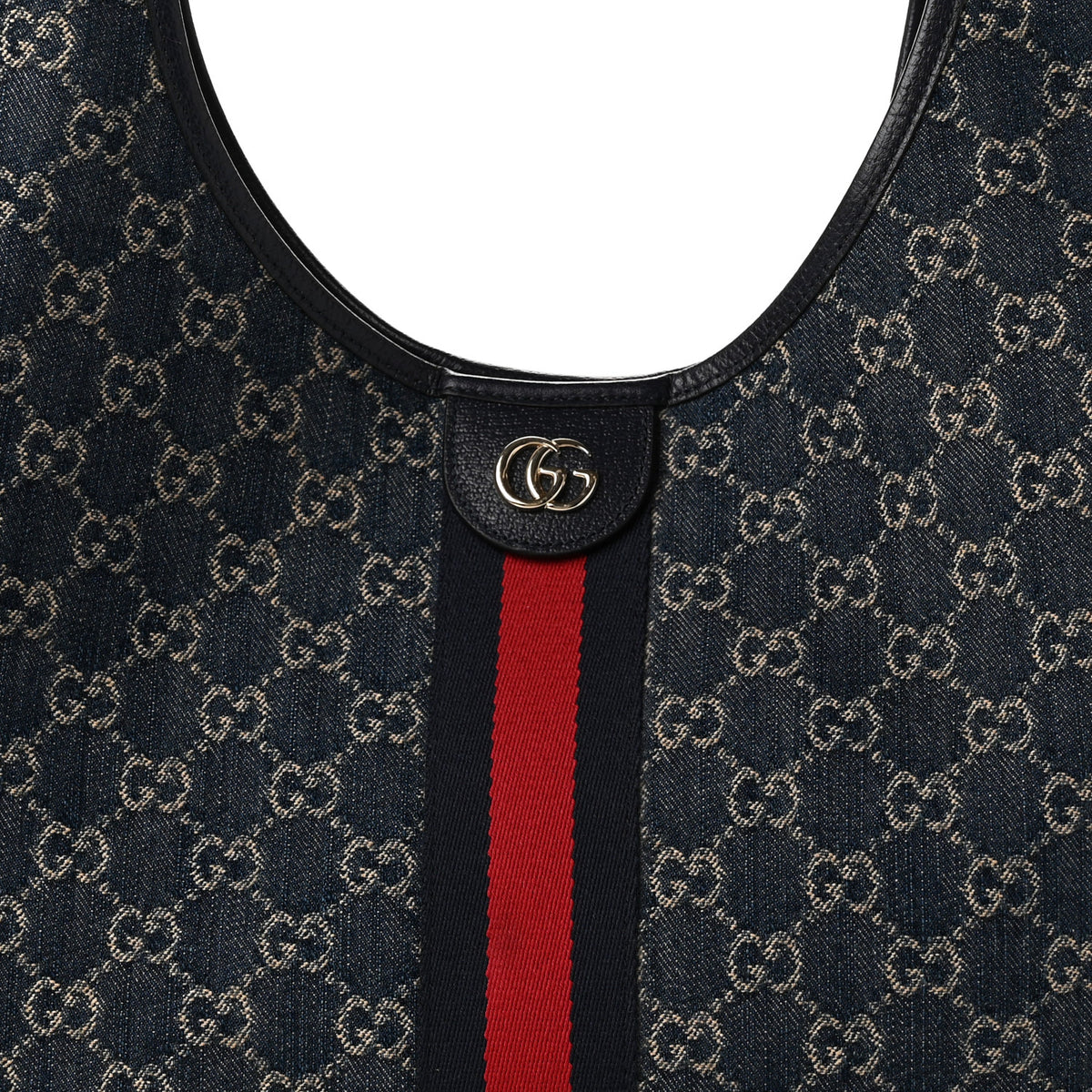 Gucci Denim GG Monogram Web Large Giglio Tote Blue 8 of 10