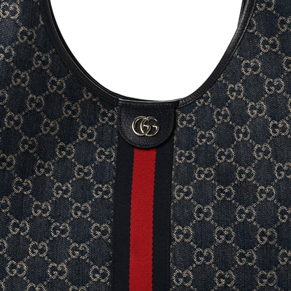 Gucci Denim GG Monogram Web Large Giglio Tote Blue 8 of 10