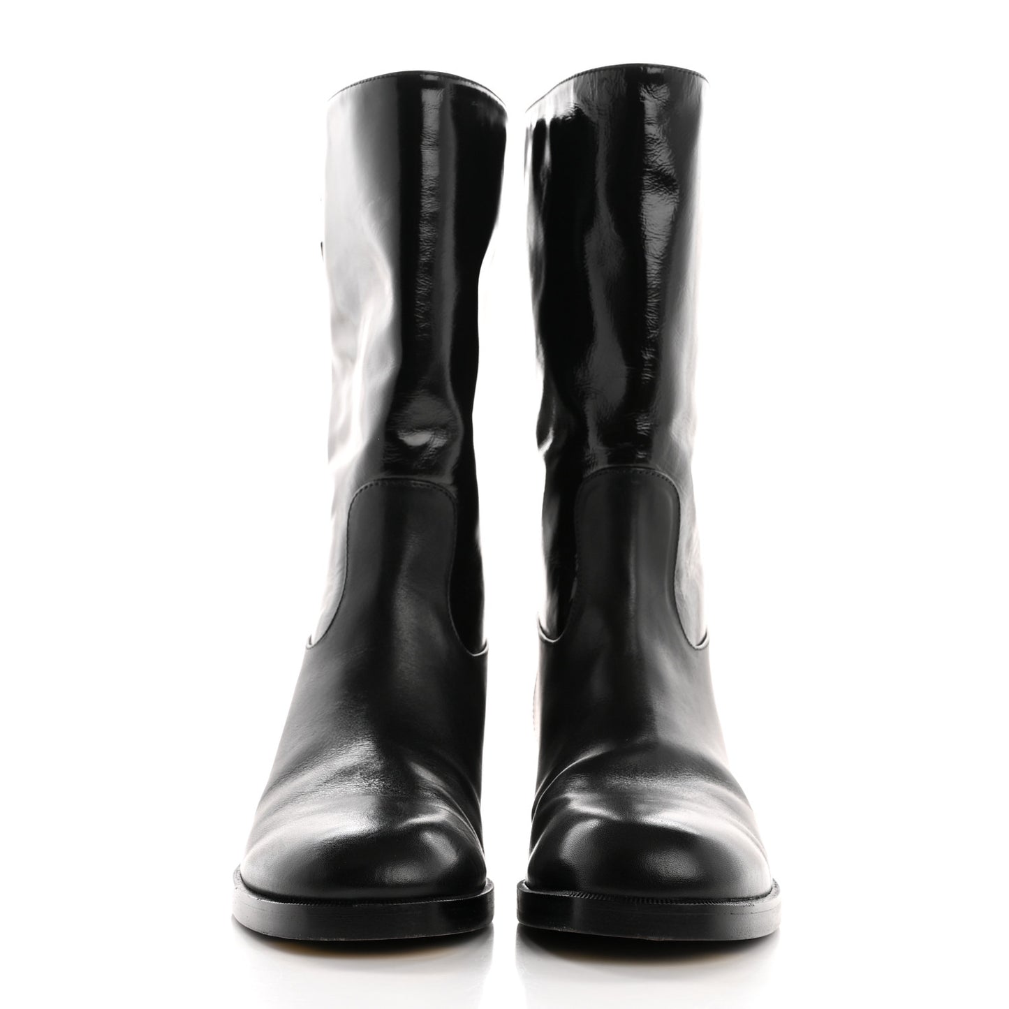 Shiny Calfskin CC Mid Calf Boots 37.5 Black