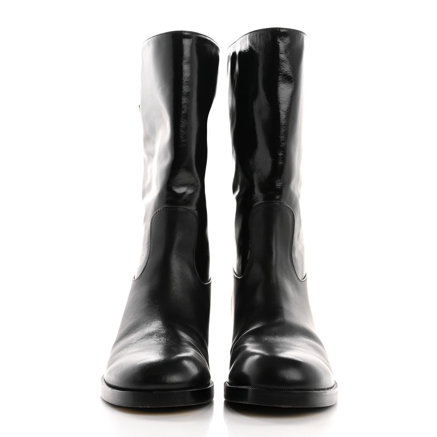 Chanel Shiny Calfskin CC Mid Calf Boots 37.5 Black 2 of 10