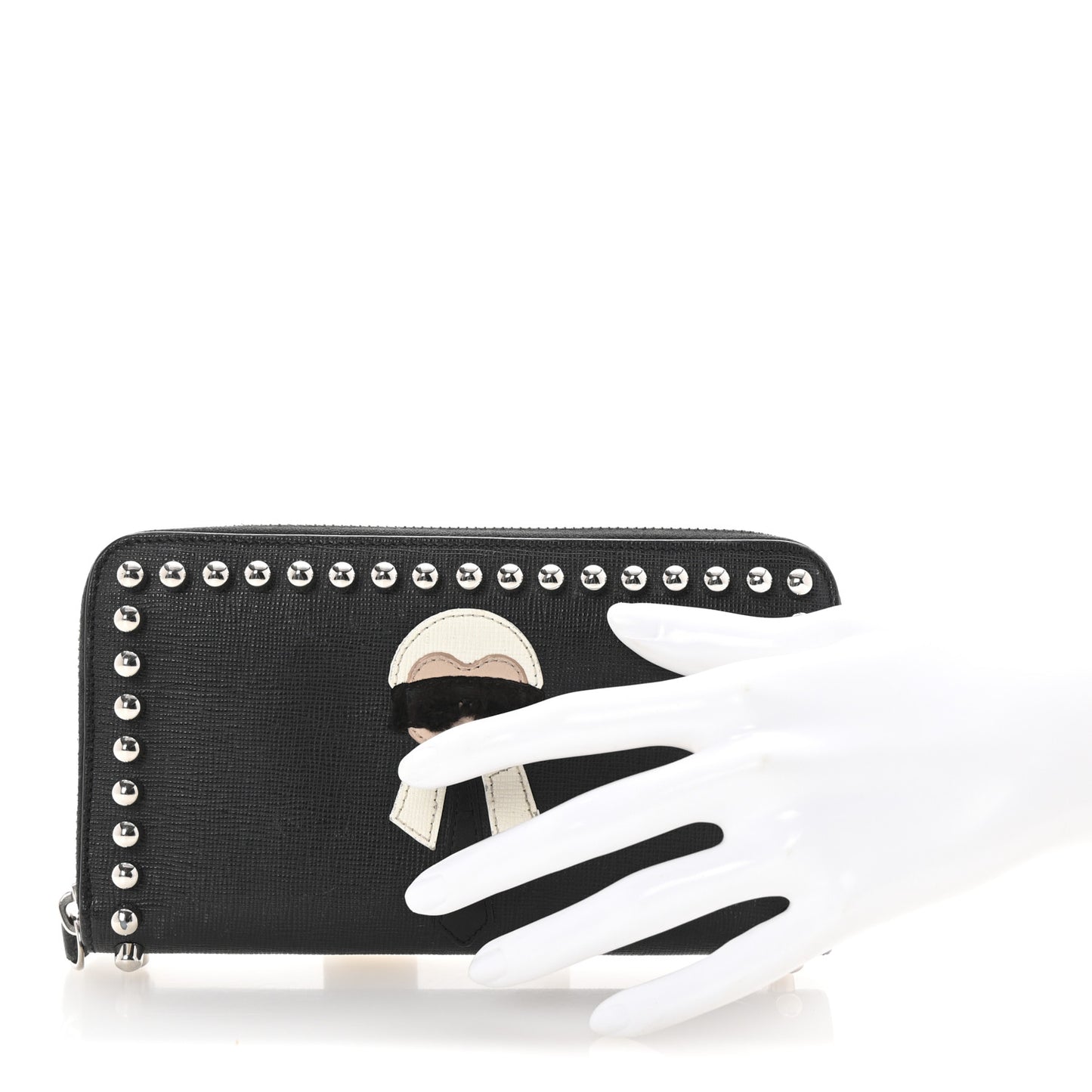 Vitello Elite Mink Fur Studded Karlito Zip Around Wallet Black